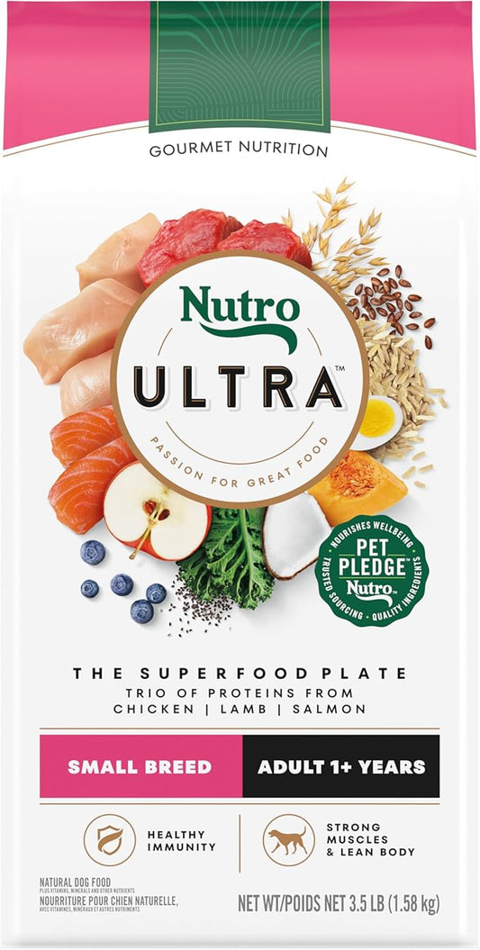 Nutro Ultra Adult Small Breed Dry Dog Food, Chicken, Lamb and Salmon Protein Trio, 3.5 lb Bag