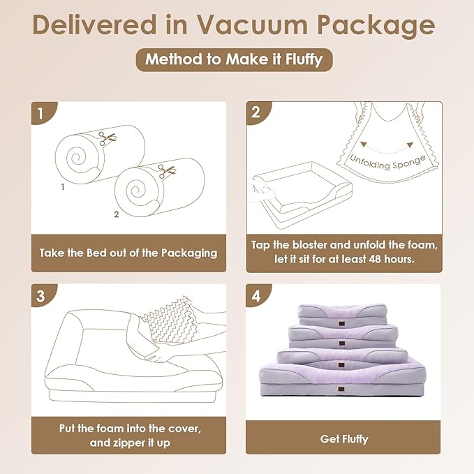 EHEYCIGA Memory Foam Dog Bed for Medium Size, Orthopedic Dog Sofa with Sides and Waterproof Liner, Washable Bolster Pet Couch with Removable Cover, 35x22x6.5 Inch, Purple