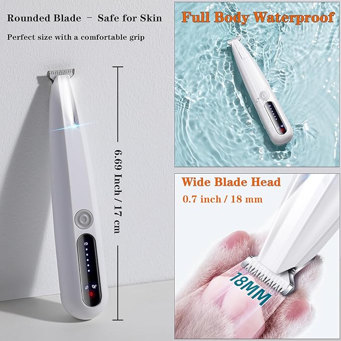 2 Mode Paw Trimmer for Dogs & Cats - Electric Quiet Dog & Cat Grooming Trimmer, Rechargeable Clipper with LED Light, 2 Blades, Waterproof for Paws/Ears/Face