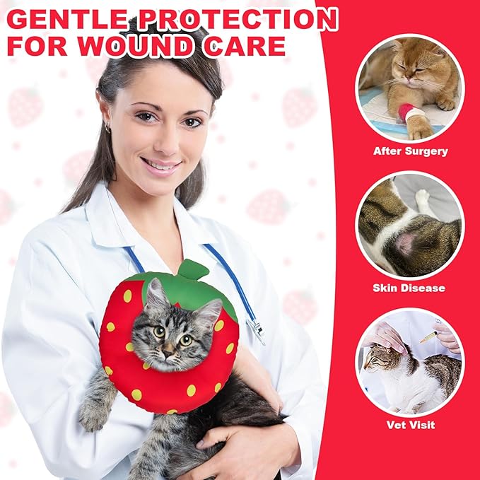 BINGPET Cat Cone Collar Soft,Waterproof Cat Recovery Collar to Stop Licking,Cute Donut Elizabethan e Collar for Cats Kittens Puppies Wound Healing After Surgery(Strawberry,Small)