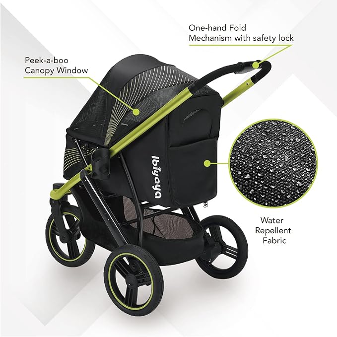 ibiyaya The Beast Pet Jogging Stroller for All Terrains, 3-Wheel Dog Carrier with Double Breaks, Zipperless Large Stroller for Running & Hiking, Multiple Small Dogs, Medium Dogs, or Cats (Jet Black)