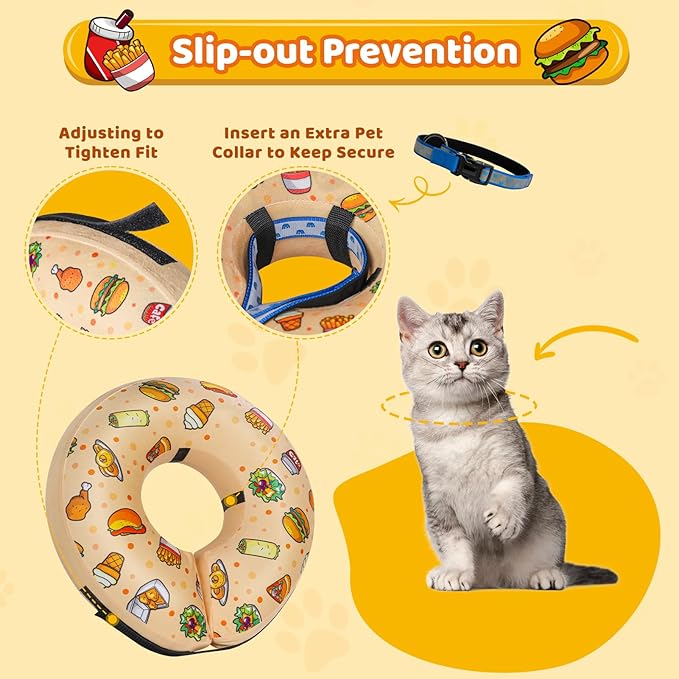 Grand Line Hamburger Inflatable Collar for Dogs and Cats, Soft Protective Recovery Cone After Surgery, Blow up Pet Collar Cone, E-Collar Alternative Does not Block Vision (Small)