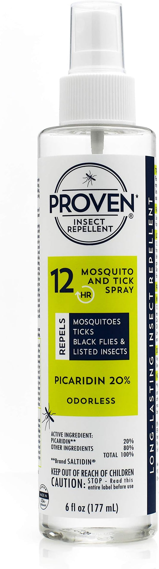Proven Insect Repellent Spray, Keep Mosquitoes, Ticks and Flies Off, DEET Alternative Repellent, Up to 12-Hour Protection, Great for Camping or Hiking, 6 Ounce, Odorless Spray