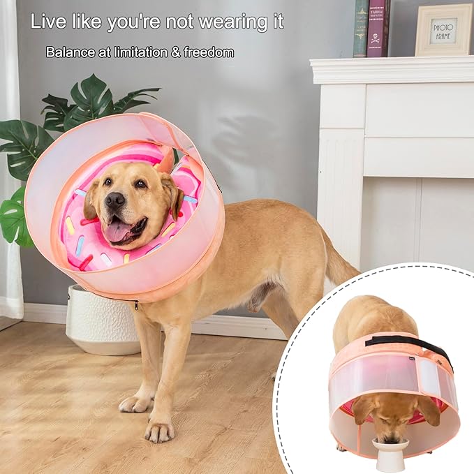 Inflatable Dog Cone Collar with Enhanced Anti-Licking, Soft Neck Donut for Dogs Cats, Recovery Pet Cone Collar After Surgery for Large Medium Small Dogs (Donut Pink2, X-Large)