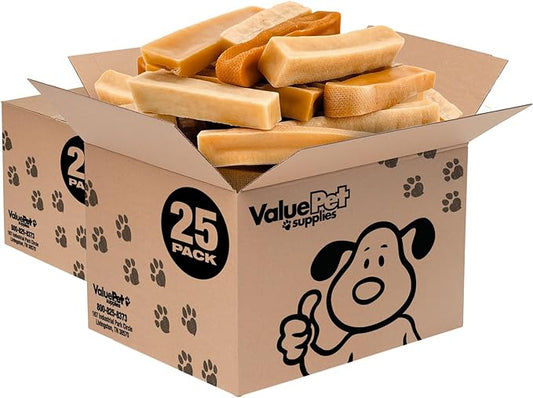 ValueBull Himalayan Yak Cheese Dog Chews, Medium, 50 ct Bulk Pack - Long Lasting for Aggressive Chewers, All Natural, Healthy & Safe, Low Odor Nepal Yak Milk Chews