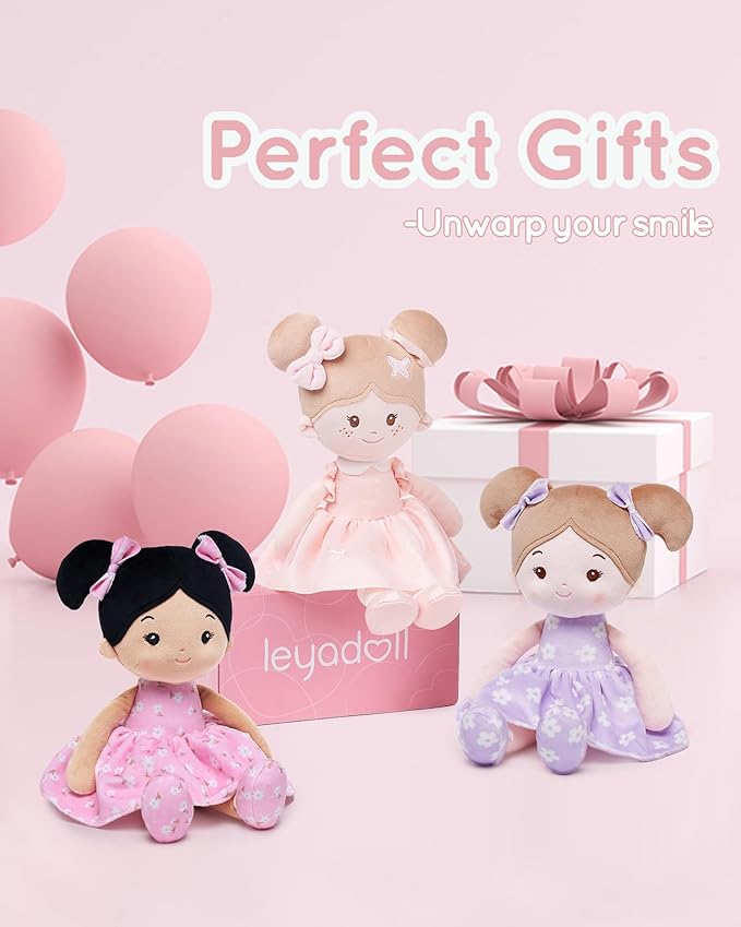 Soft Baby Doll Toys (12''), My First Baby Rag Doll for 1 Year-Old Girl Birthday Gift, Leya Doll Christmas Plush Toys Gift for Toddler Kids Infants -FloraBelle(Purple)