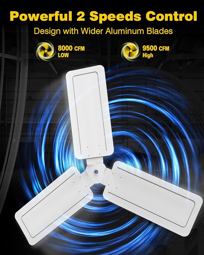 VENTISOL 30 Inch Wall Mount Fan Oscillating, 9500 CFM High Velocity Industrial Fans with 3 Speeds for Garage, Shop, Warehouse, Workshops, Cover Patio, ETL Listed