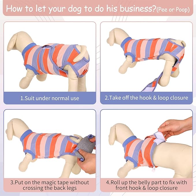 Kuoser Dog Surgery Recovery Suit for Female Male Dogs, Stripes Spay Neuter Anti-Licking Dog Onesie, Abdominal Wounds Surgical Suit Snugly Pet Collar Alternative Post Surgery Vest Bodysuit, Orange XL