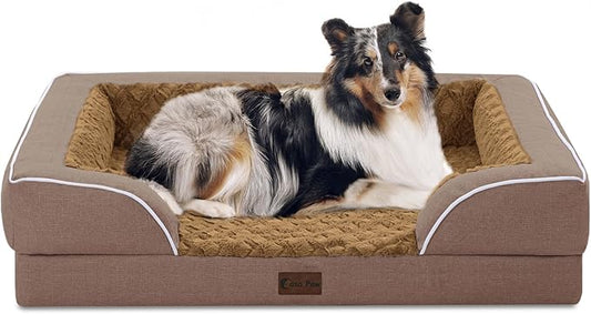 Orthopedic Dog Beds, Waterproof Memory Foam Large Sized Dog Bed with Sides, Non-Slip Bottom and Egg-Crate Foam Big Dogs Beds with Removable Washable Cover(Large,Brown)