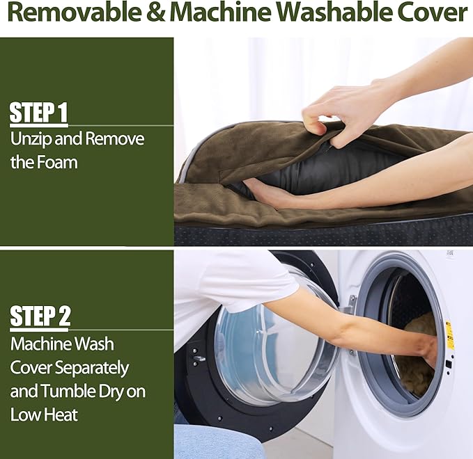 Orthopedic Dog Beds for Large Dogs, Waterproof Dog Beds, Egg-Crate Foam Dogs Couch Beds, Comfy Bolster Pet Bed with Removable Washable Cover, Nonskid Bottom (Large,Brown)