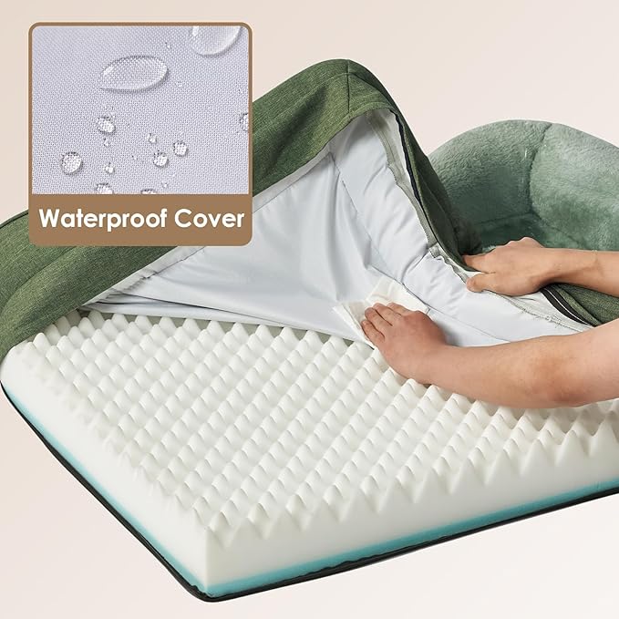 EHEYCIGA Memory Foam Dog Bed for Large Sized, Orthopedic Dog Sofa with Sides and Waterproof Liner, Washable Bolster Pet Couch with Removable Cover, 36x27x7 Inch, Green