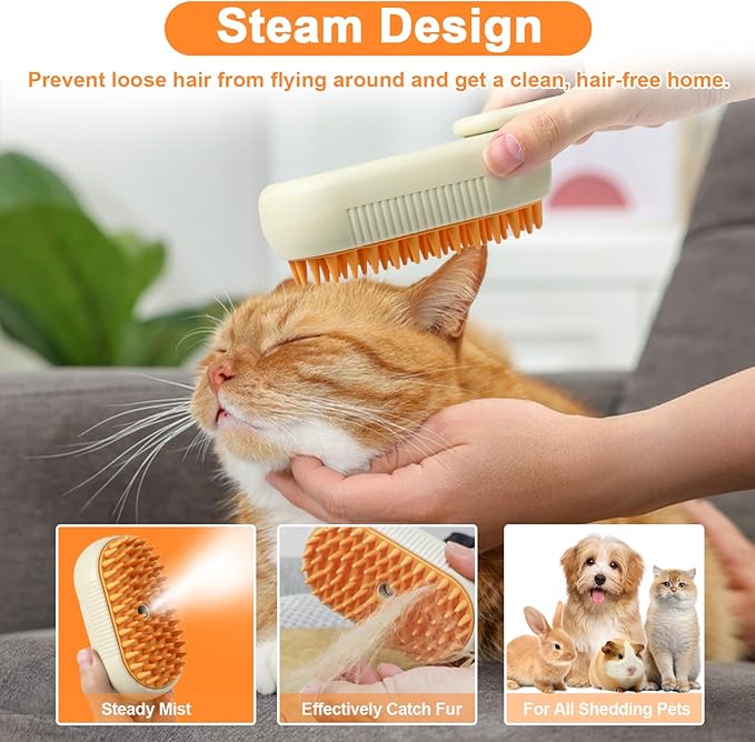 Nepfaivy Pet Steam Brush for Cat - Cat Steam Brushes for Indoor Cats Shedding, Rechargeable Steaming Brush for Dogs, Dog Mist Water Steamer, Pet Spray Hair Removal Comb for Massage Grooming