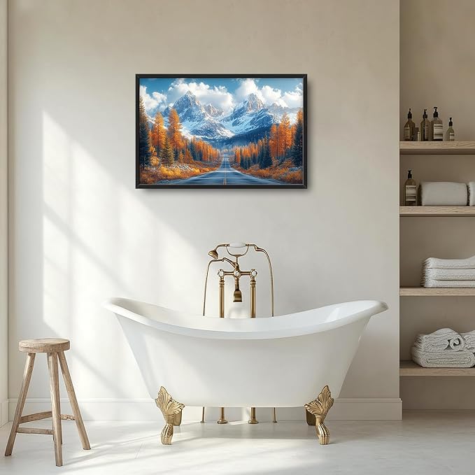 Large Forest Mountain Landscape Wall Art for Living Room, Nature Highway Road Scenery Canvas Oversized Wall Decor, Autumn Framed Pictures Painting Print Artwork for Bedroom Office 36"L x 24"W