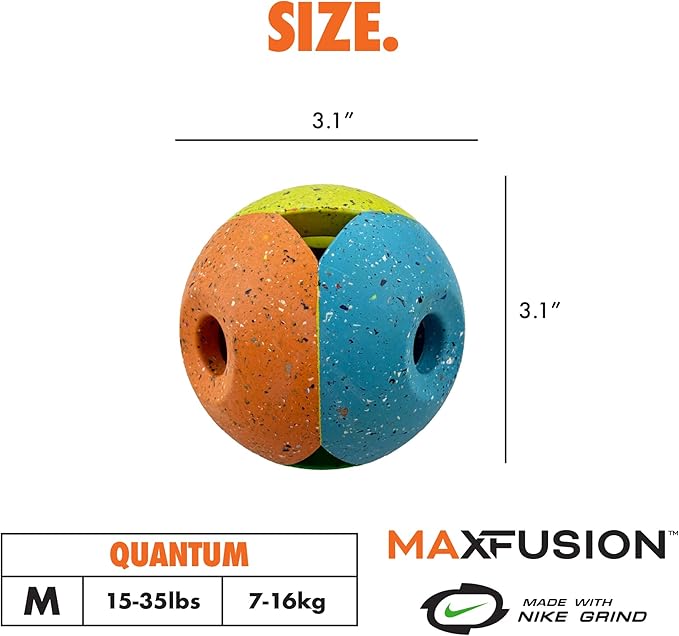 Max Fusion with Nike Grind, Arlee Quantum Treat Dispensing Dog Toy, Durable Dog Treat Toy, L