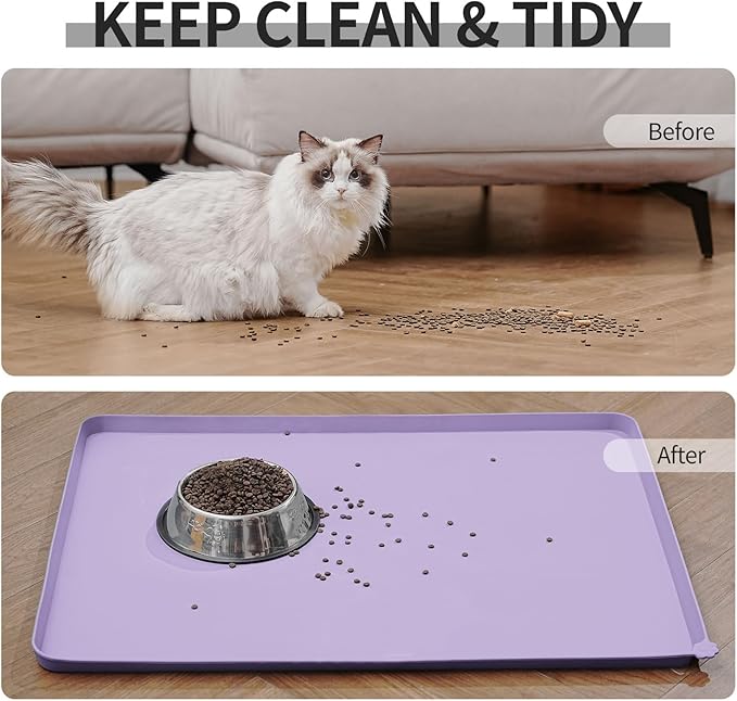 Waterproof Pet Feeding Mat with High Raised Edges, Heavier and Thicker Placemats for Cat Dog Water Bowl with BPA Free, Dogs Cats Food Mats for Messy Drinkers to Prevent Spill and Protect Floors