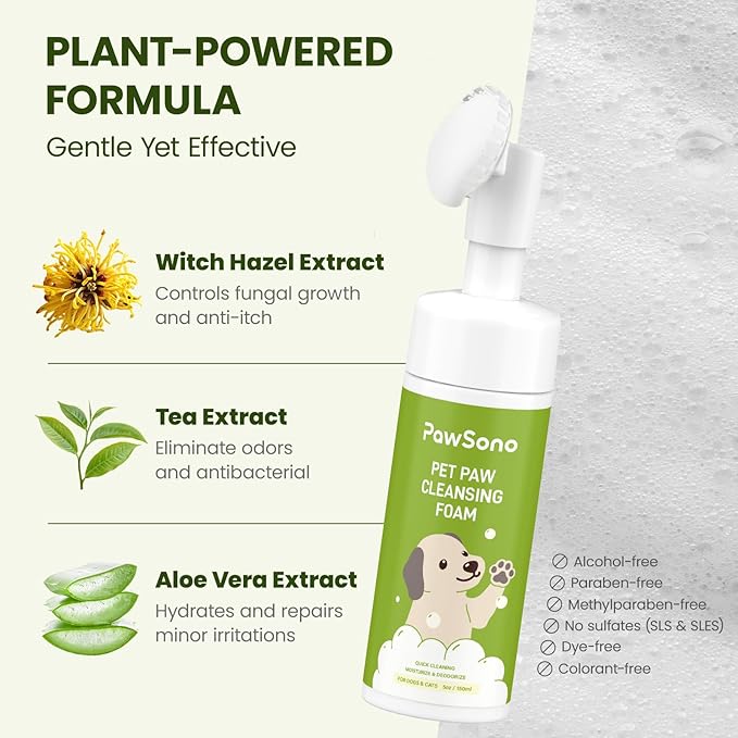 Paw Cleaner for Dogs & Cats, No-Rinse Foaming Pet Foot Washer with Built-in Scrubber Brush for Dirty, Muddy Paws – Suitable for Small, Medium & Large Dogs, Puppies, Kittens (5 fl oz)