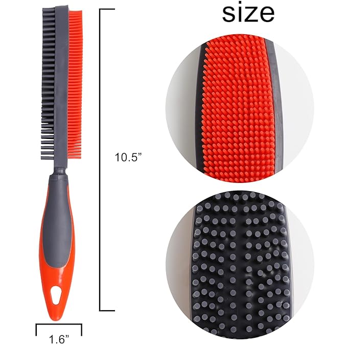Rubber Pet Hair Removal Brush for Couch Clothes Dog Cat Pet Hair Carpet, Also Used as Dog Cat Bath Brush with Massage Effect (orange)