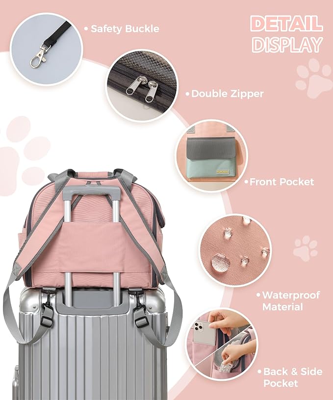 Expandable Pet Carrier Backpack, Cat Carrier Backpacks with Breathable Mesh for Cats Small Dogs Puppies Up to 25 Lbs Airline Approved Waterproof Travel Carrier with Safety Buckle for Hiking & Flights