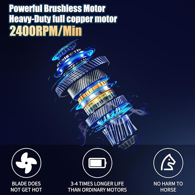 Cordless Electric Professional Horse Clippers,Horse Clippers with 2 PCS Rechargeable Lithium Battery,6 Speeds Heavy Duty Animal Grooming Clippers for Thick Coat