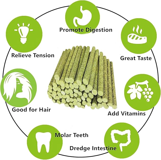 Rabbit Toys,Timothy Hay Stick for Guinea Pig Toy Bunny Chew Toys for Teeth Grinding Hamster Alfalfa Bite Treat Rabbit Molar Food Snack for Pet Rat Chinchilla Squirrel Gerbil-20PCS