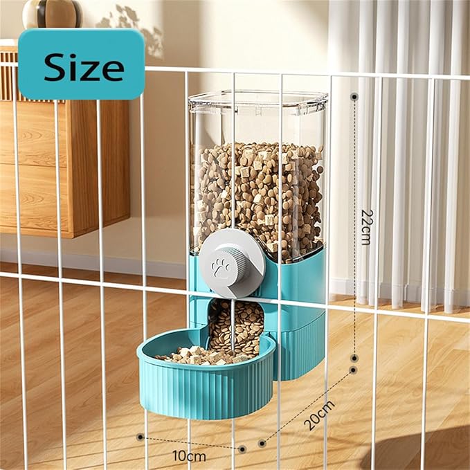 Hanging Automatic Bunny Food Water Dispenser, Gravity Rabbit Cage Feeder and Water Dispenser Ferret Cages Accessories, Cage Cat Food Bowl, for Chinchilla Guinea Pig Hedgehog (Blue)