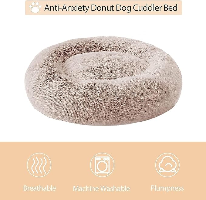 WNPETHOME Calming Dog Beds for Large Dogs, Anti-Anxiety Donut Large Pet Bed, Fluffy Faux Fur Plush Dog Bed，Warming Cozy Soft Round Lagre Dogs Bed for Pet, Cat Cuddler Cushion Bed