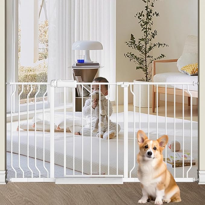 TSAYAWA Narrow Baby gate Baby Safety Gate 24.02-29Inch Auto Close Child Gates, Pressure Mounted Gate for Stairs & Doorways, Indoor/Outdoor Heavy-Duty Pet Gate for Toddlers, Dogs, White