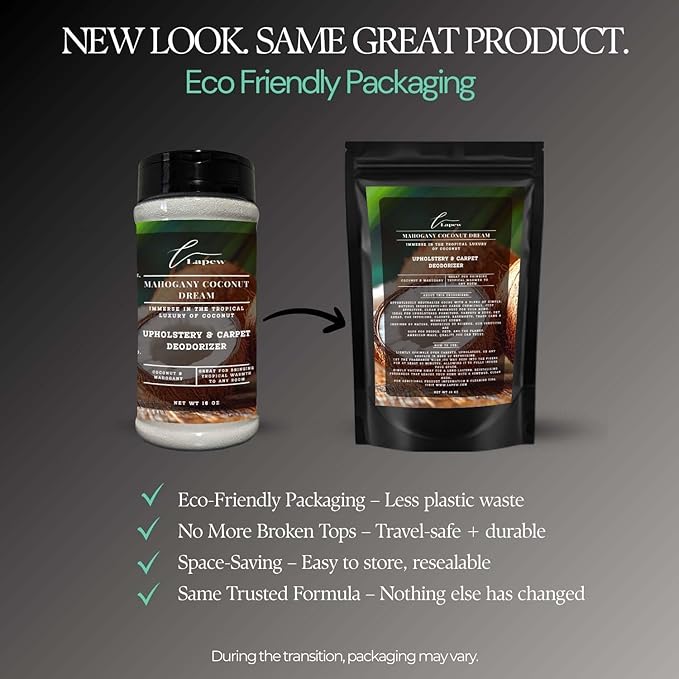 Mahogany Coconut Dream Carpet Freshener Powder: Powerful Odor Eliminator for Home, Upholstery Deodorizer, Carpet Deodorizer, Pet Urine, Cat Litter Box - Mahogany Coconut Dream Fragrance.