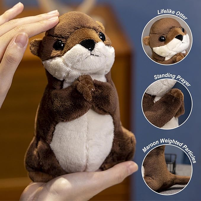 Sea Otter Weighted Stuffed Animal 7.48in Standing Prayer Small River Otter Plush Toy Cute Funny Soft Plushie for Kids Boys Girls Adults Birthday Festival Gift Home Office Decoration Toys