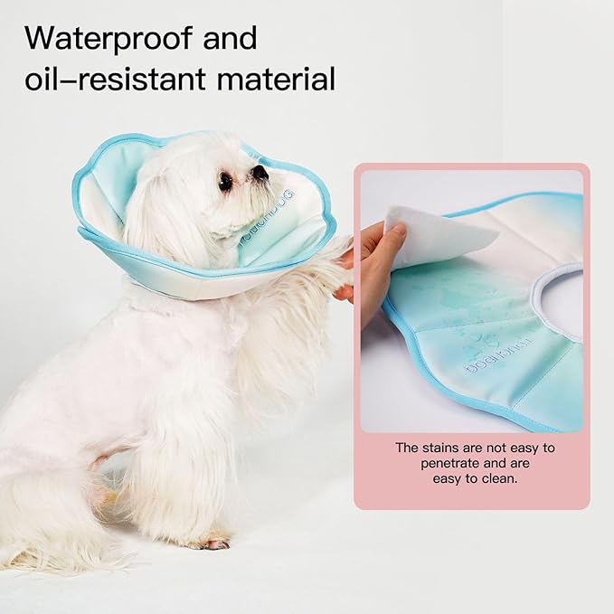 Touchdog Foldable Dog Cone Collar for Cats & Dogs - Adjustable Soft Recovery Collar with Waterproof PU Coating, Lightweight Design, 24.5cm/9.6in Wide Barrier (Blue Gradient Color, M)