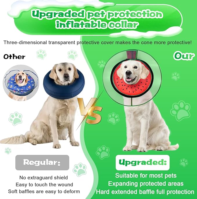 Inflatable Dog Cone Collar with Detachable Enhanced Anti-Licking Shield, Soft Neck Donut Collar for Dogs After Surgery, Adjustable Dog Cone Alternative for Large Medium Small Dogs & Cats