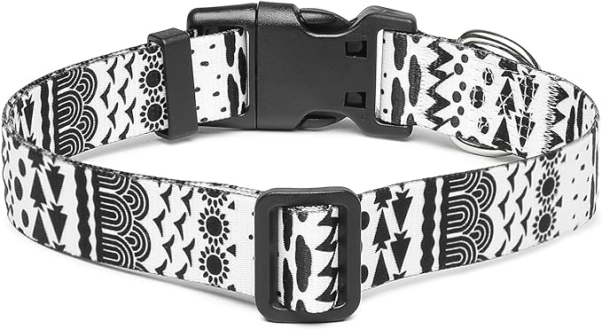 Mercano Adjustable Dog Collar - Special Design Patterns, Soft Nylon Comfortable Durable Pet Collar for Small Medium Large Dogs (M, Black White B)