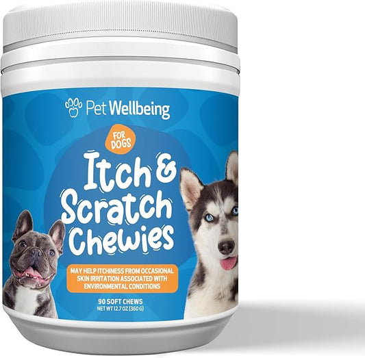 Pet Wellbeing Itch & Scratch Chewies for Dogs - Supports Healthy Itch Response to Occasional Skin Allergies, Skin Health, Chinese Pearl Barley, Phellodendron - Veterinarian-Formulated 90 Soft Chews