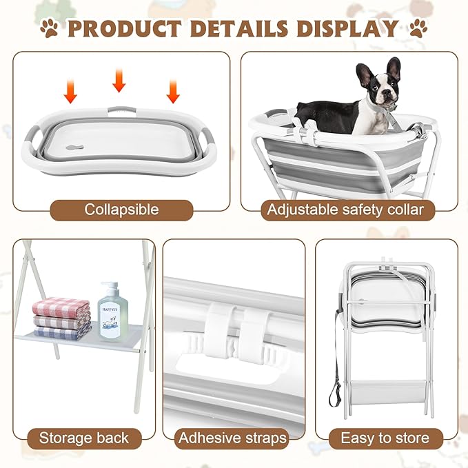 YUEPET Elevated Collapsible Dog Bathtub, Portable Shower Tub with Safety Collar, Foldable Dog Washing Station for Bathing and Grooming for Puppies Medium Dogs Cats Pets