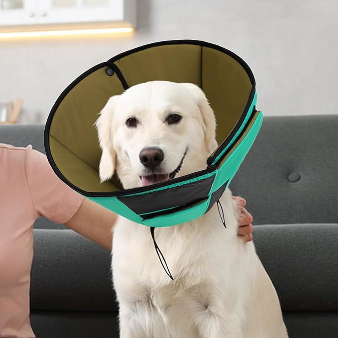 Large Dog Soft Cone Recovery Collar, Comfortable Dog Head Cone Collar for Large Dogs, Pet Surgery Cone Soft Neck Protector, Green L