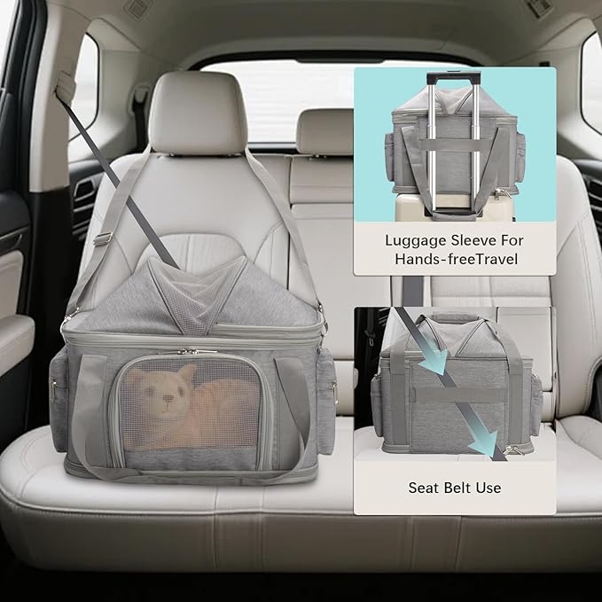 2-in-1 Stylish Dog Purse Carrier Soft-Sided Carriers Travel Tote Bag for Small Dogs Cats, Fashion Foldable Pet Bag for Puppies Small Animals with Pockets (Grey, 16.2" x 11.4" x 13")