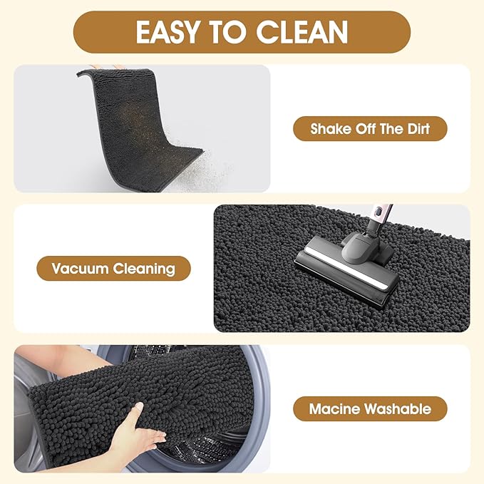 IM HOME 2 Pieces Muddy Door Mats for Dogs, Chenille Absorbent Pet Mats, Quick Dry, Trap Dirt Non Slip Heavy Indoor Doormat Soft Dog Bed Mat Front Inside Door Mat for Indoor Outdoor Entrance,Dark Grey