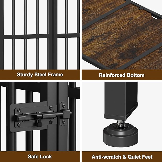 Easycom 31" Dog Crate Furniture Foldable, No Assembly Decorative Dog Kennel Indoor, Dog Crates for Small Dogs (20-40 lbs), Wooden Dog Cage with Adjustable Bowls and Name Tag, End Table, Rustic Brown