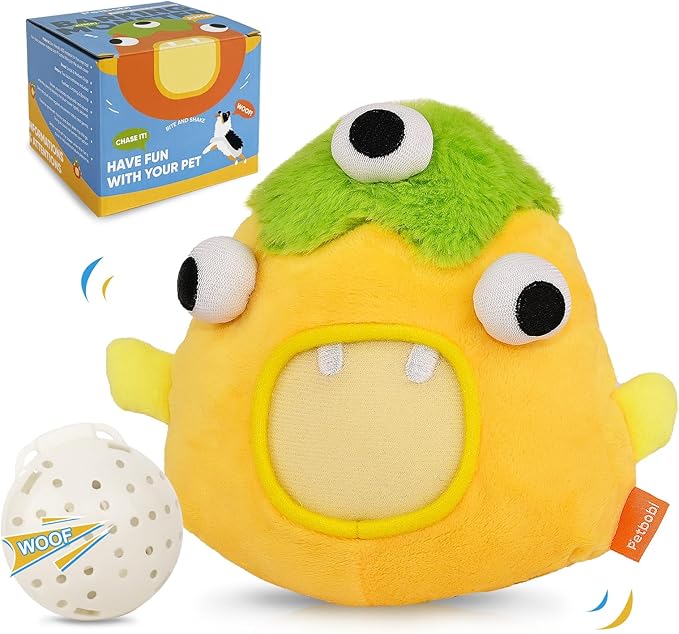 Petbobi Interactive Dog Toys for Boredom - Moving Dog Toy for Stimulating Play, Pet Plush Squeaky Ball for Small Medium Breeds with 4 Batteries, Sunny Boy Bobby
