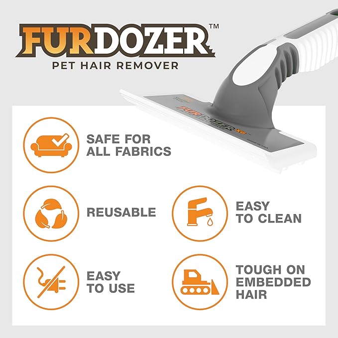 FurDozer X6 Pet Hair Remover & Auto Detailing Tool - Cat & Dog Hair Remover for Carpets, Car Interiors, Couches, Bedding, & Furniture - Reusable Pet Hair Removal Tool for Cat and Dog Fur & Lint, Grey