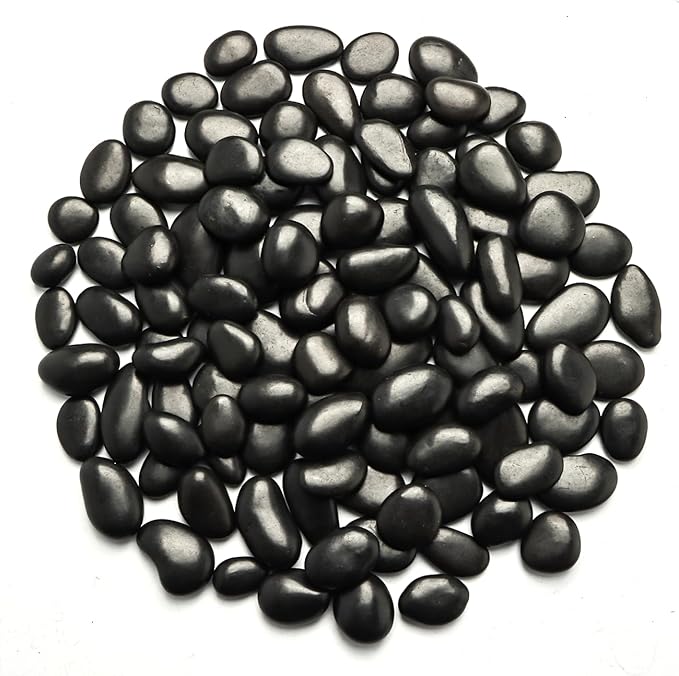 River Rocks 5 Lb, Pebbles for Indoor Plants 0.5"-1.4", Black Rocks for Outdoor Landscaping, Decorative Stones Vase Filler, Fish Tank, Fountain, Succulents, Flower Bed, Black
