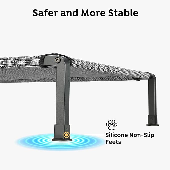 Veehoo Heavy Duty Elevated Dog Bed - Raised Dog Cot with Washable & Breathable Teslin Mesh, Non-Slip Silicon Feet, Cooling for Indoor or Outdoor, 41" x 27", Black Silver