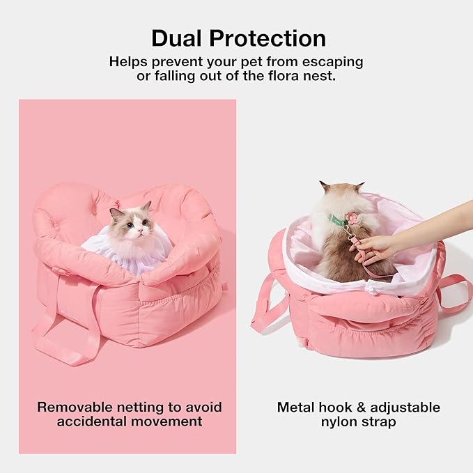 VETRESKA Dog Carrier Dog Car Seat for Small Dogs - Washable Cat Carrier Portable Puppy Bed for Car Seat of Easy Installation Pet Travel Carrier Bed with Storage Pocket & Safety Clip-On Leas