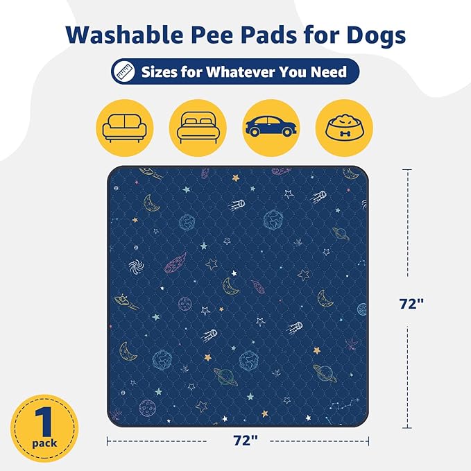 LOOBANI Washable Pee Pads for Dogs: Extra Large Dog Pee Mat Waterproof 72" x 72", Reusable Pet Whelping Pads, Absorbent and Non-Slip Dog Training Mats for Playpen, Floor, Sofa Protection, Cage, Blue
