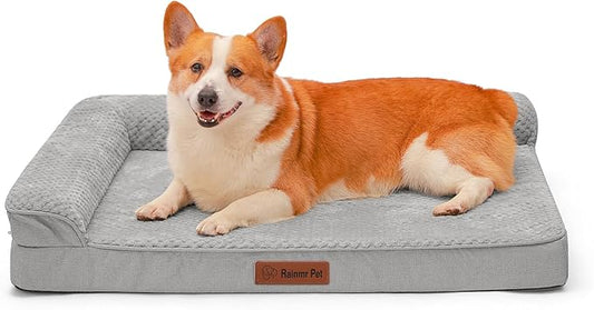 Orthopedic Dog Beds Large Sized Dog, 3 Inch Memory Foam Pet Bed for Medium and Large Dogs, Washable Removable Cover, Nonskid Bottom, Waterproof, 41x27 Inches XL Light Grey