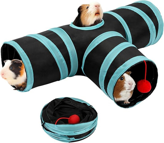 Rypet Guinea Pig Tunnel, 3 Way Collapsible Rabbit Tunnel, Small Pet Tunnels and Tubes with Interactive Ball for Rabbit Ferret Hamster Chinchilla Hedgehog Hiding and Resting