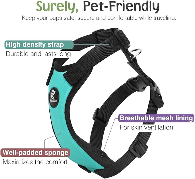 Dog Seat Belt, Safety Vest Dog Car Harness with Adjustable Buckle Dog Seat Belt for Vehicle Nylon Pet Safety Seat Belts Heavy Duty(L, Blue)
