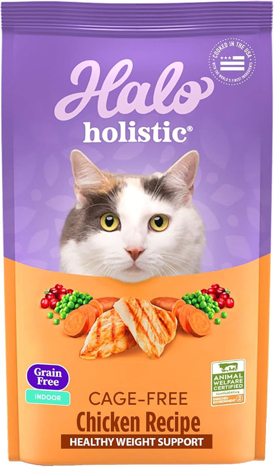 Halo Holistic Cage Free Chicken Cat Food, Grain Free Dry Cat Food, For Healthy Weight Support, Kibble for Indoor Cats, 6 lb Bag