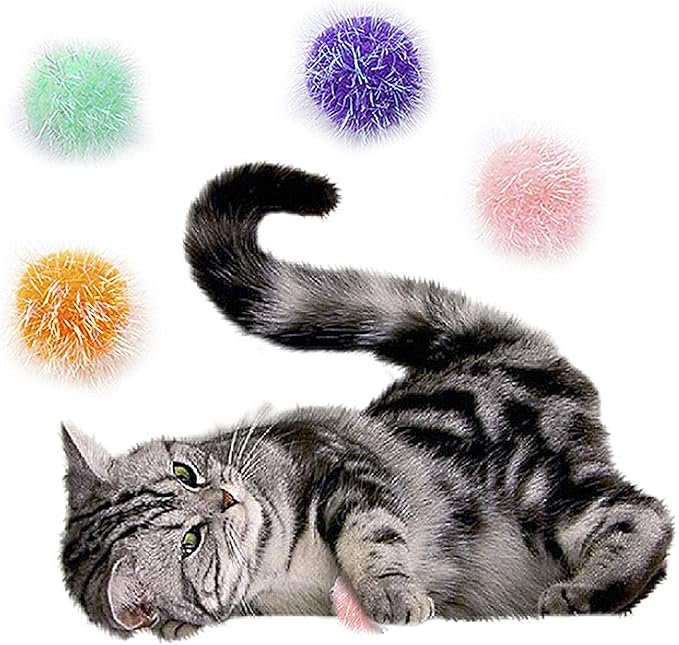 Cat Pom Pom Sparkle Fuzzy Balls 2 Inches Interactive Cat Toy Assorted Color 12 Pack