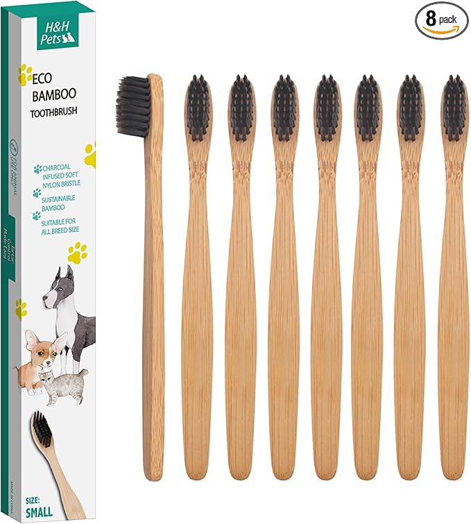 H&H Pets Bamboo Toothbrush Set for Dogs and Cats - Ultra Soft Bristles & Biodegradable Wooden Toothbrush, Puppy Supplies, Dog Dental Set, Eco-Friendly Pet Supplies (Small; 8-Count Pack)